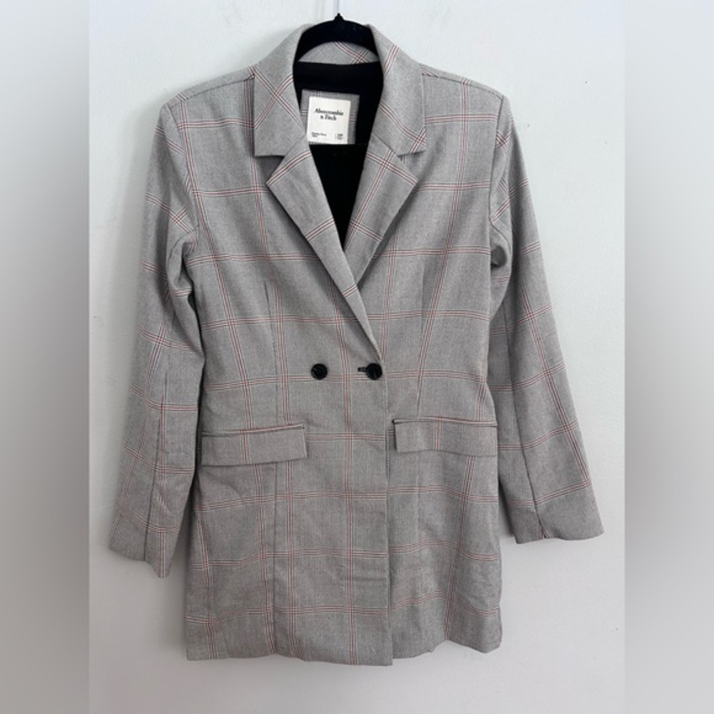 Abercrombie & Fitch Plaid Longline Double Breasted  Blazer XSP Preppy Workwear